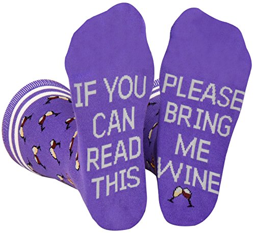 Saucey Socks If You Can Read This Please Bring Me Coffee, Beer, Wine, Socks Men Women, Luxury Cotton, Great Gift (Medium, Wine - Purple)