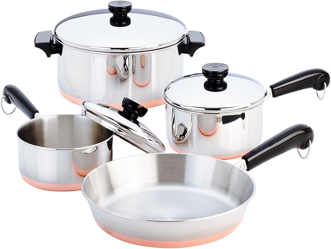 Revere Copper Clad 7-Piece Cookware Set in Silver, Durable & Classic S