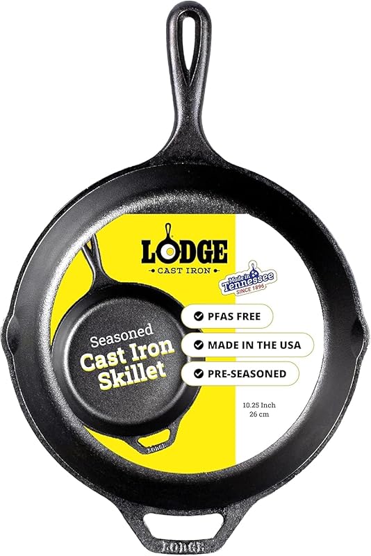 Lodge 10.25-Inch Seasoned Cast Iron Skillet, PFAS-Free, Non-Toxic, Nat