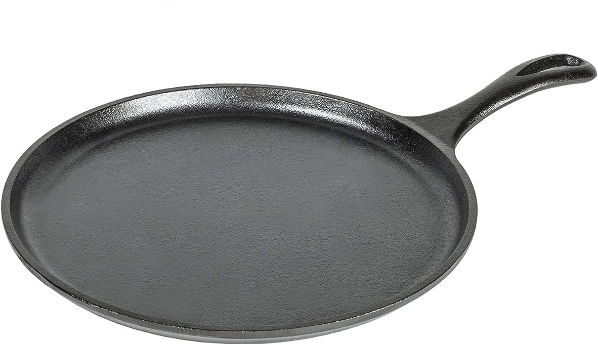 Lodge L9OG3 10.5 Inch Pre-Seasoned Cast Iron Round Griddle, USA Made, 
