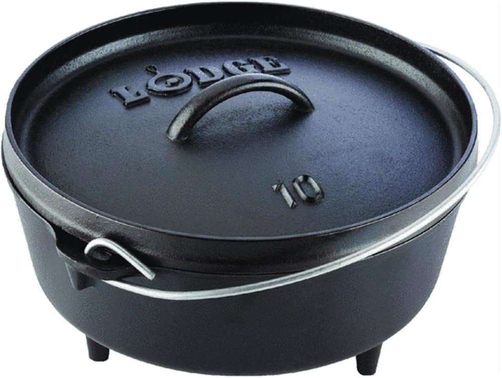 Lodge 4 Quart Pre-Seasoned Cast Iron Camp Dutch Oven with Lid, Dual Ha