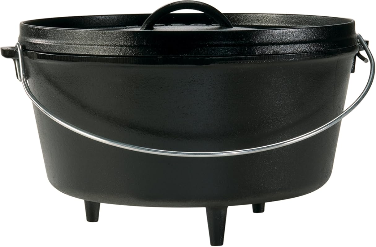 Lodge 8 Quart Pre-Seasoned Cast Iron Camp Dutch Oven with Lid, Dual Ha