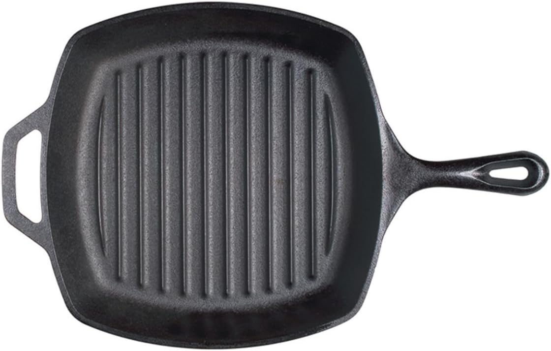 Lodge 10.5 Inch Square Cast Iron Grill Pan, Pre-Seasoned & Heavy-Duty 