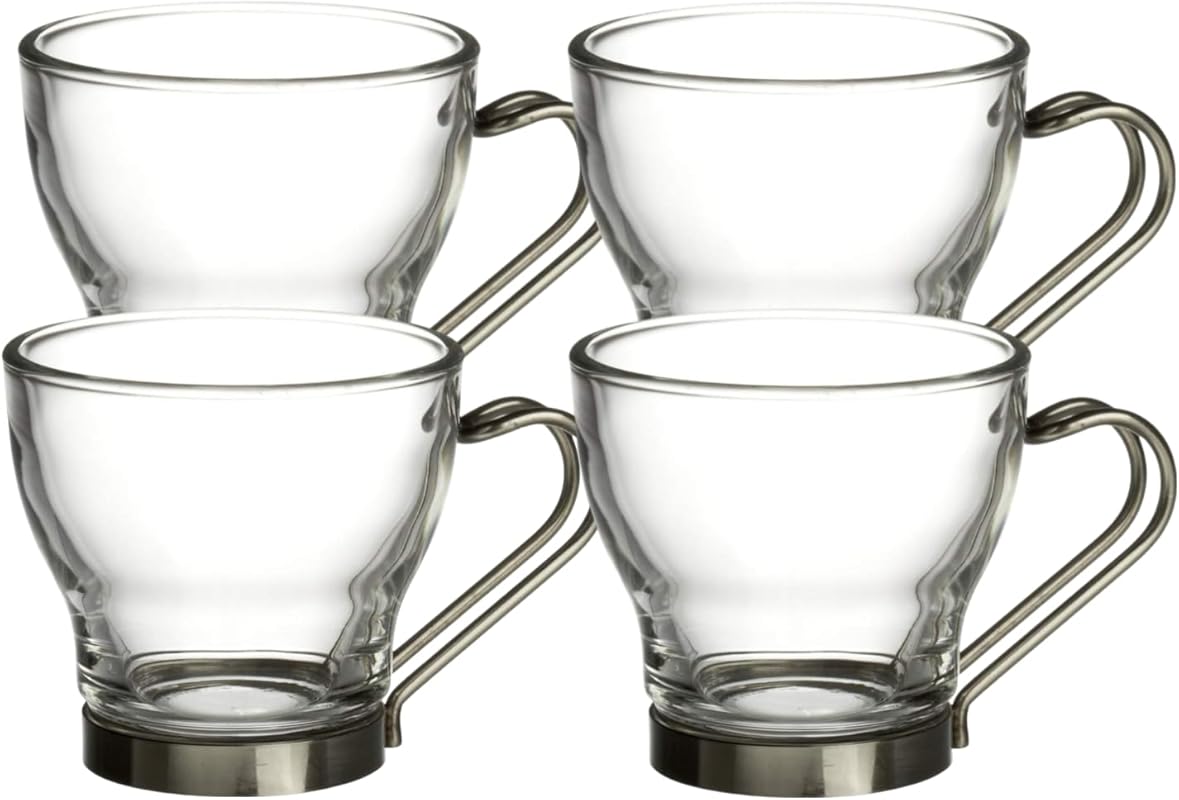 Bormioli Rocco Verdi Espresso Cups with Stainless Steel Handles, 3.5 o