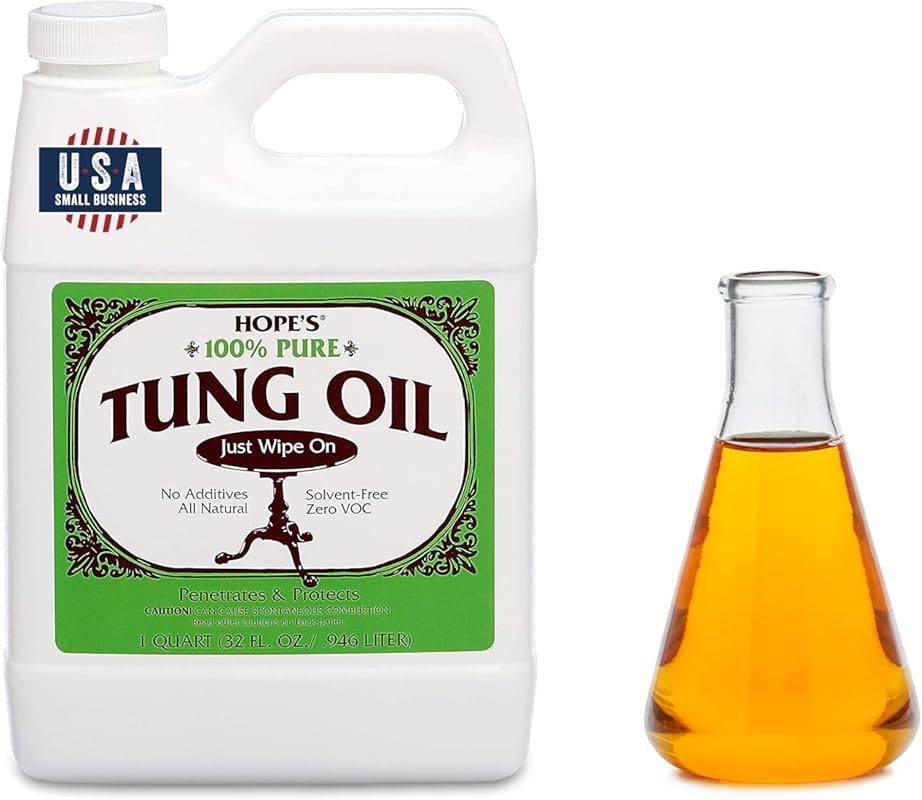 HOPE'S 32oz 100% Pure Tung Oil – Food Safe, Waterproof Natural Wood Fi