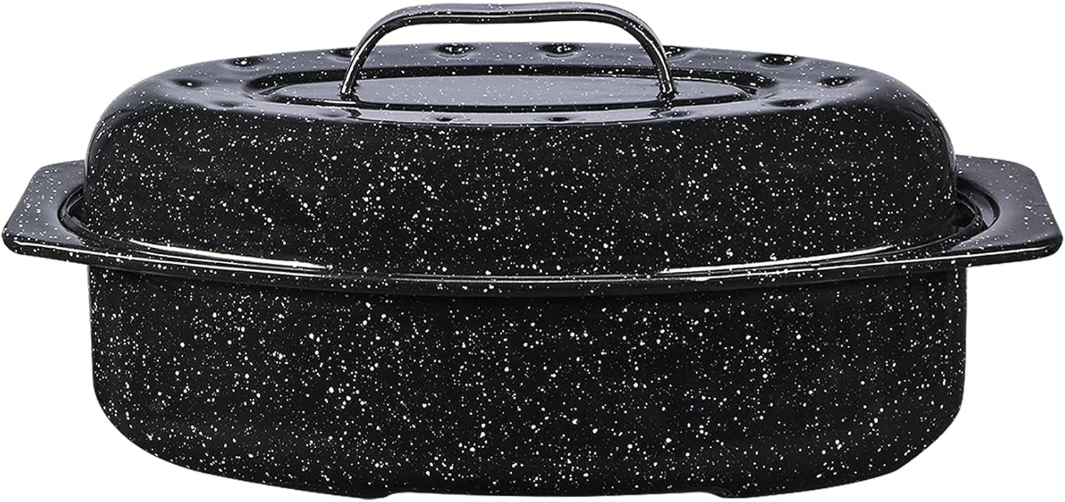 Granite Ware 13-Inch Oval Enameled Steel Roaster with Lid, 7lb Capacit