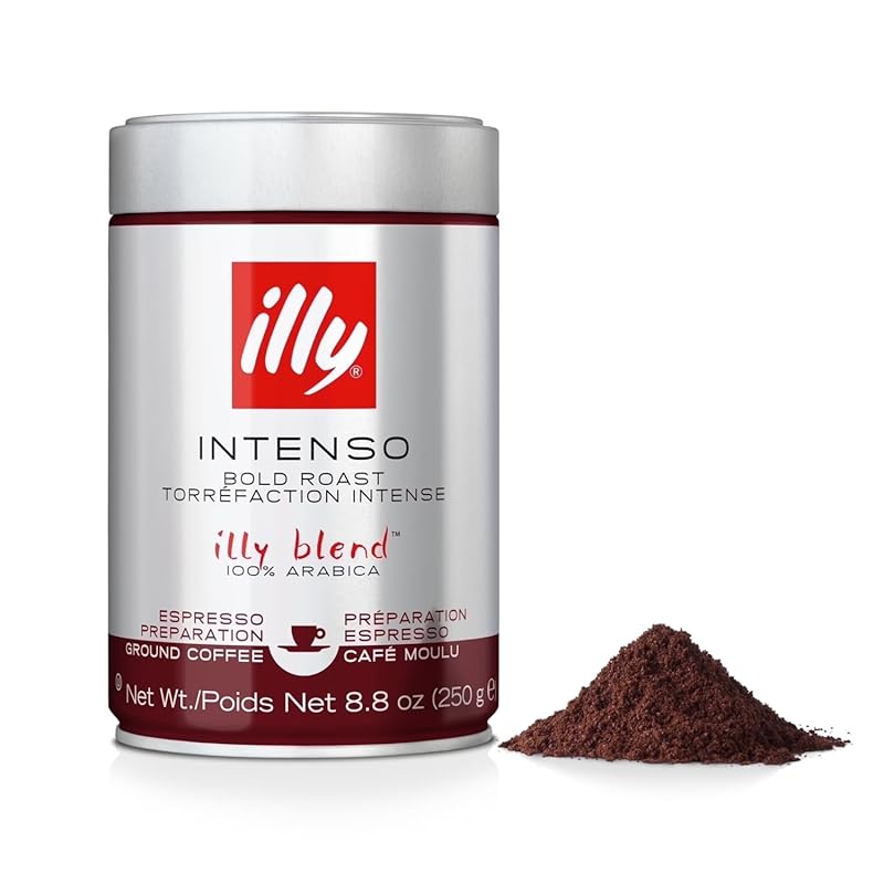 Illy Intenso Ground Espresso Coffee, Bold Roast, 100% Arabica with Dee