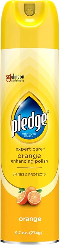 Pledge Enhancing Wood & Furniture Spray Polish, Orange Scent, 9.7oz fo