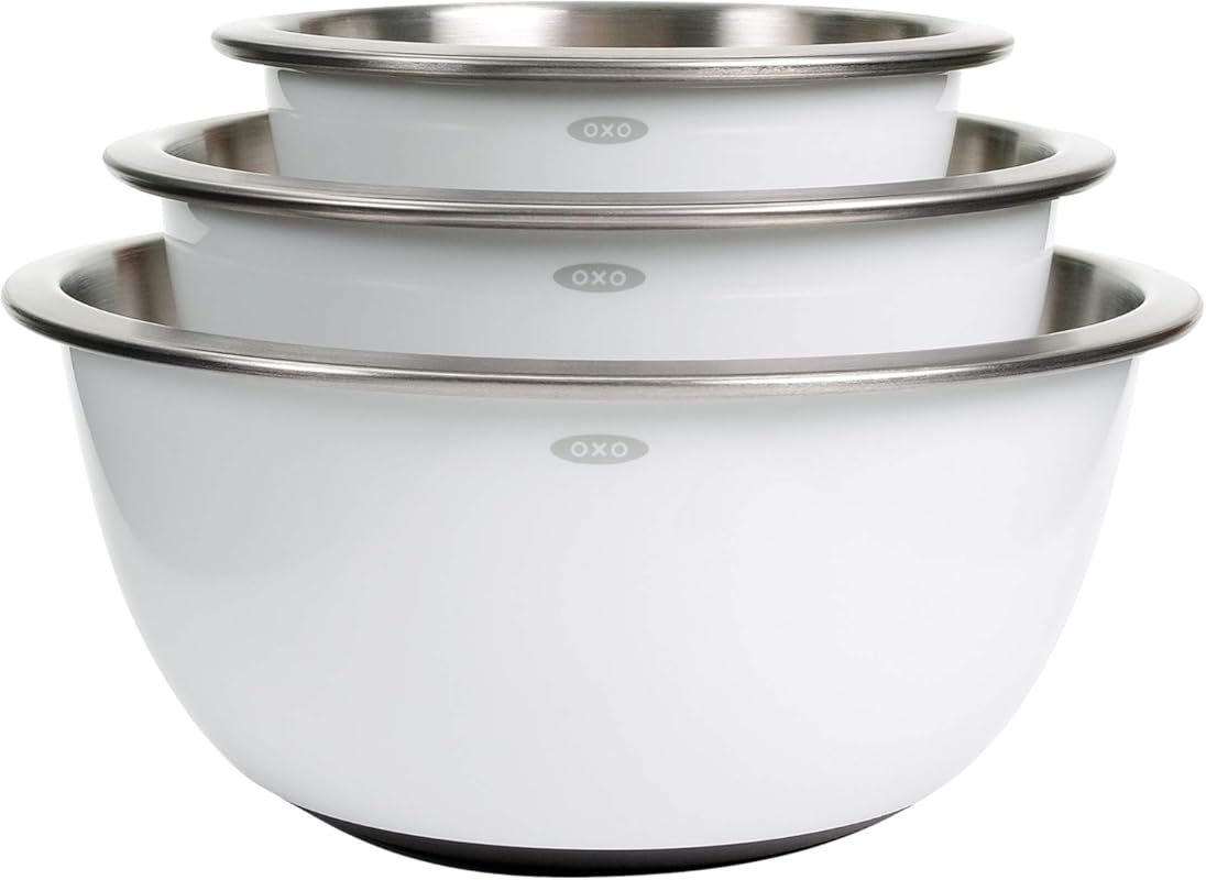 OXO Good Grips 3-Piece Stainless Steel Mixing Bowl Set for Kitchen Pre