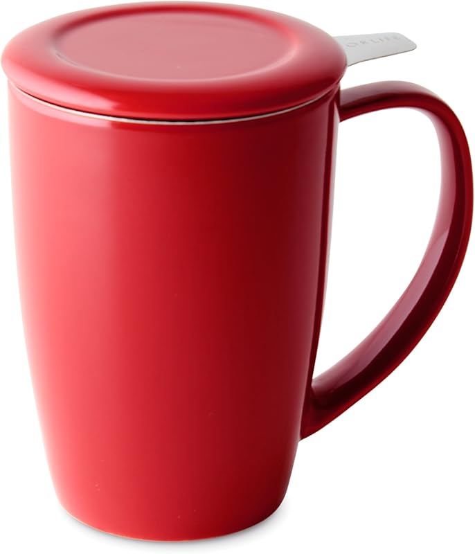 FORLIFE Curve Tall 15 oz Red Tea Mug with Infuser and Lid