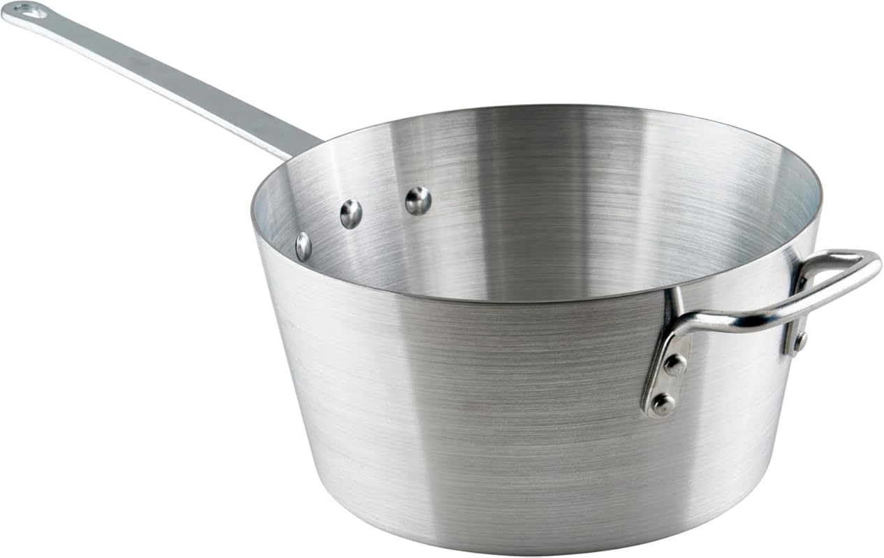 Winco Heavy-Duty 7 Quart Aluminum Tapered Sauce Pan with Helper Handle