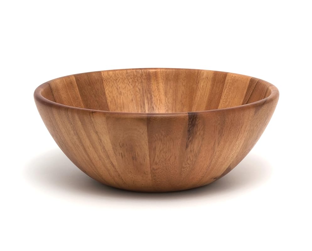 Lipper International Acacia Round Flair Bowl for Serving Salad, Fruits