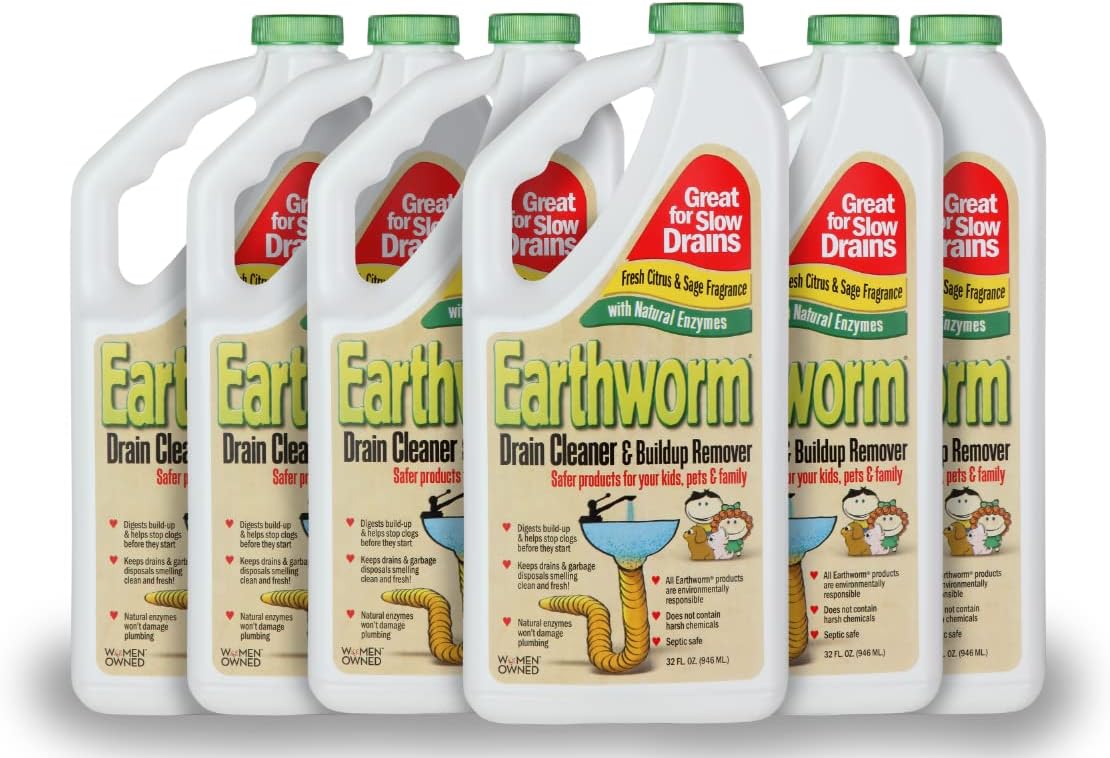 Earthworm Drain Cleaner & Deodorizer, Natural and Safer for Families, 