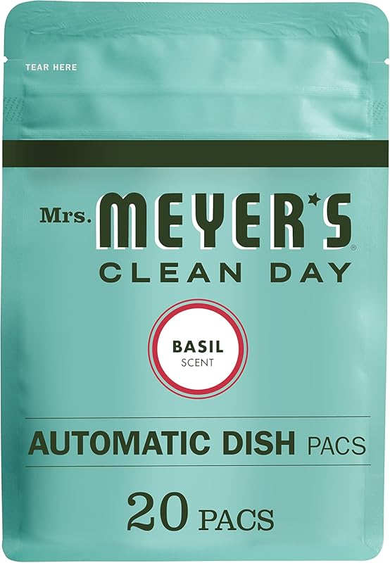 MRS MEYER'S Basil Scent Dishwasher Packs, Powerful Plant-Derived Deter