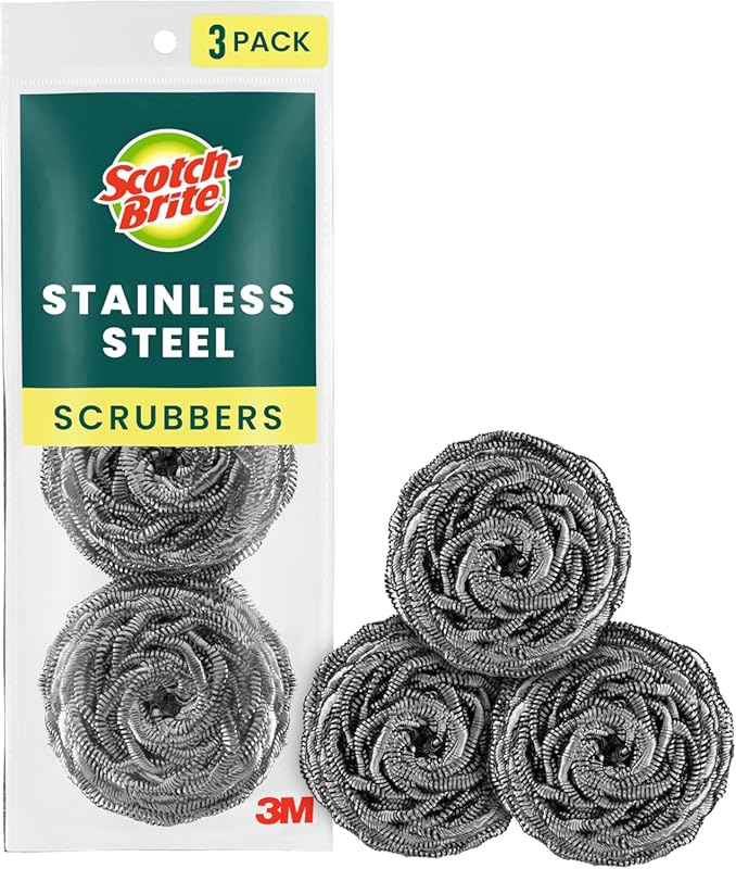 Scotch-Brite Stainless Steel Scouring Pads (3-Pack) for Tough Baked-On