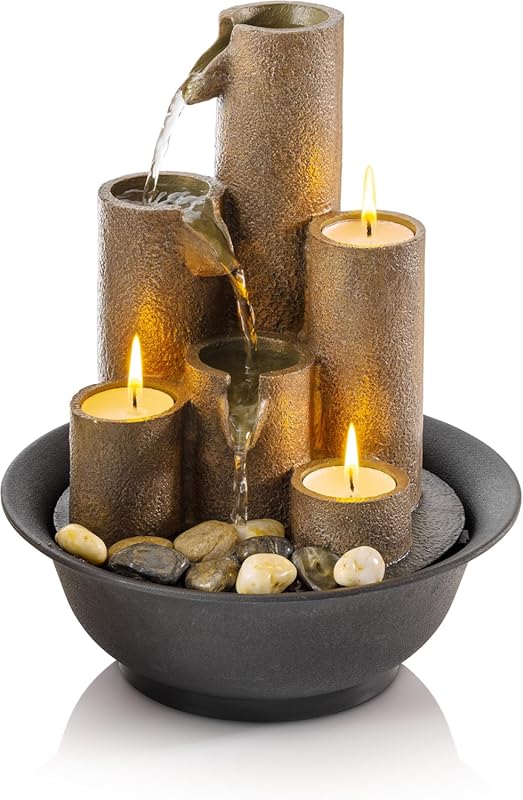 Alpine Corporation WCT202 Indoor Tabletop Tiered Fountain with 3 Candl