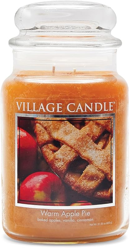 Village Candle Warm Apple Pie Scented Candle, Large 21.25 oz Glass Apo
