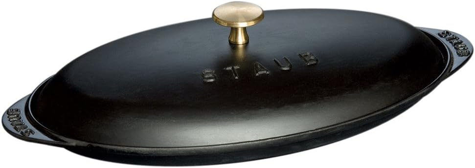 Staub Cast Iron 14.5x8-Inch Covered Fish Pan, Matte Black, Made in Fra