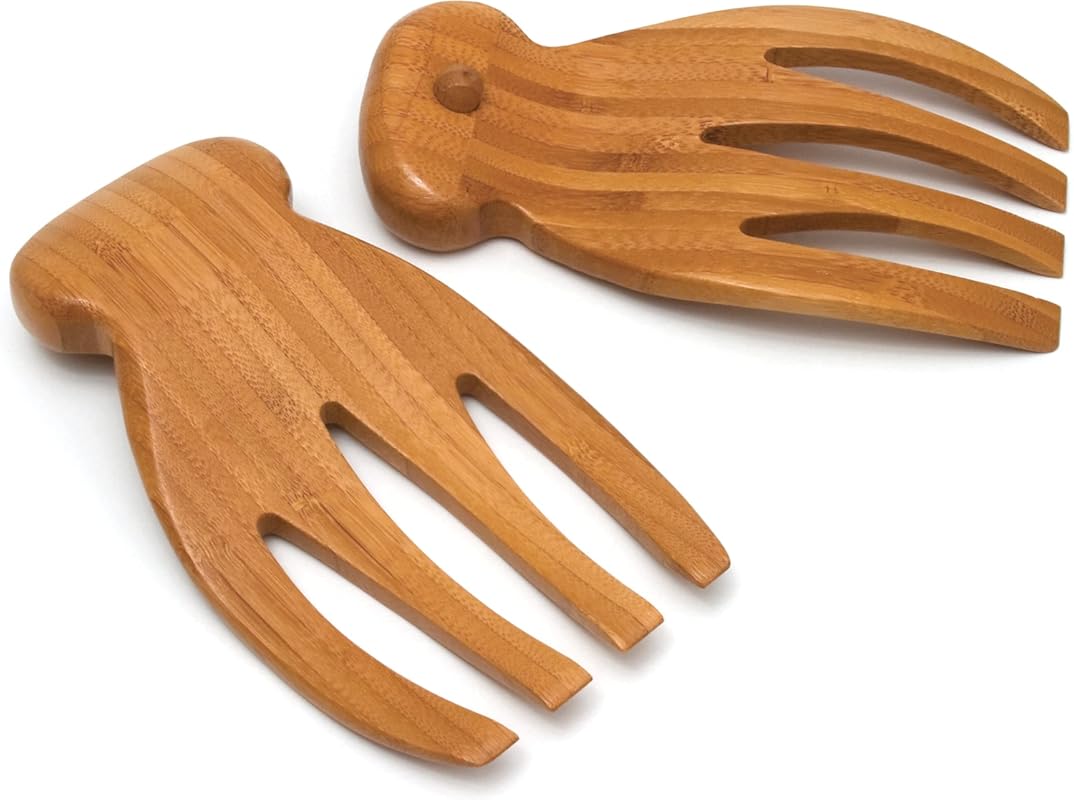 Lipper International Bamboo Wood Salad Hands – Ergonomic Tossing & Ser