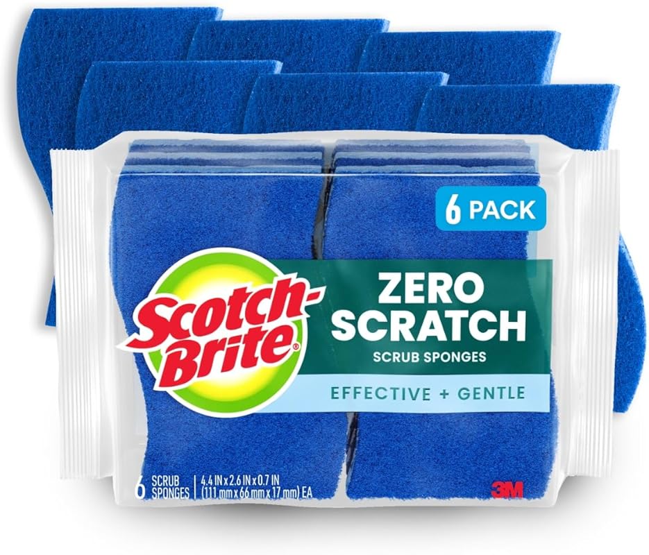 Scotch-Brite Zero Scratch Scrub Sponges, 6 Pack for Nonstick Pots, Mul