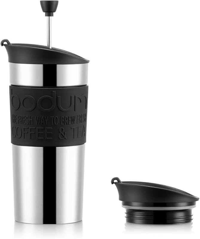BODUM Travel French Press Coffee Maker Set, 12 oz Stainless Steel Vacu