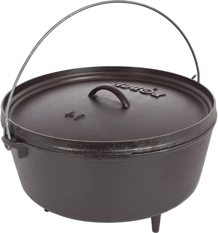 Lodge 5 Quart Pre-Seasoned Cast Iron Camp Dutch Oven with Lid, Dual Ha