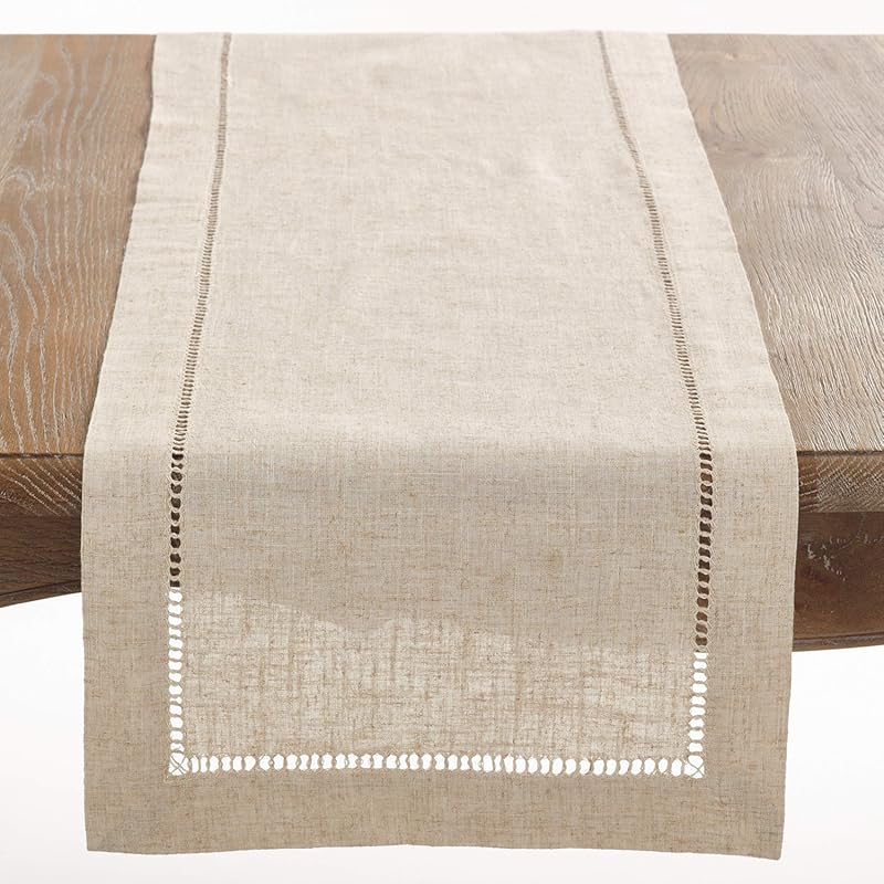 Saro Lifestyle Poly and Linen Table Runner, Hemstitch Border, 16x72 In