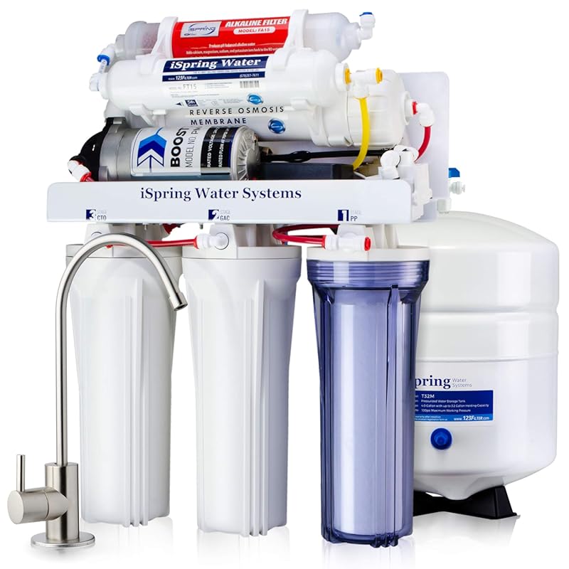 iSpring RCC7P-AK 6-Stage Under Sink Alkaline RO Water Filter System wi