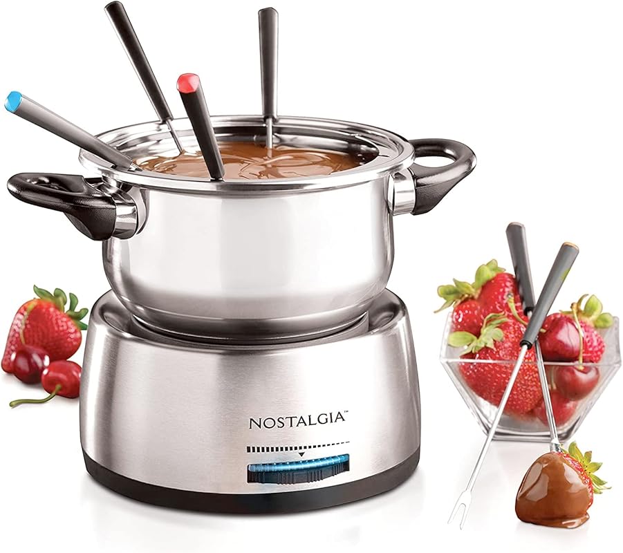 Nostalgia 6-Cup Electric Fondue Pot, Stainless Steel, Temperature Cont