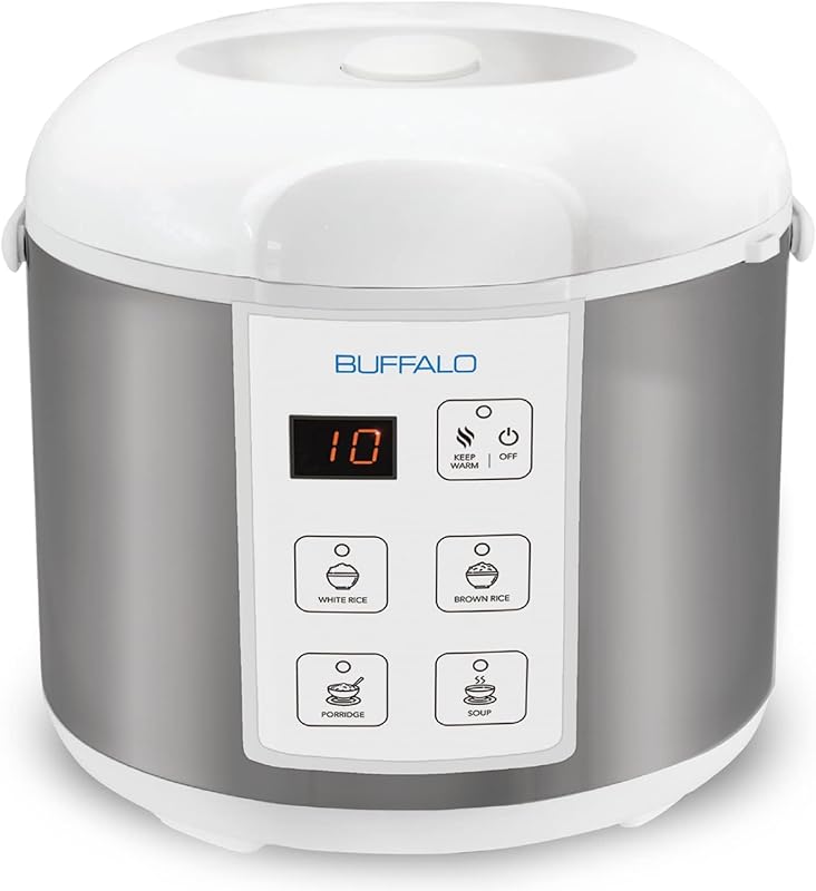 Buffalo Classic Electric Rice Cooker, 10-Cup, Clad Stainless Steel Pot