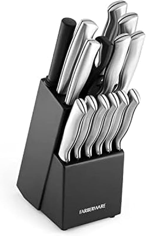 FARBERWARE 15-Piece High-Carbon Stainless Steel Kitchen Knife Set, Woo
