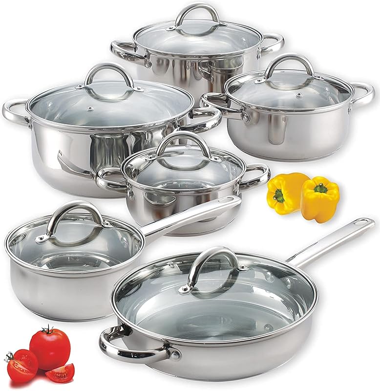 Cook N Home 12-Piece Basic Stainless Steel Cookware Set