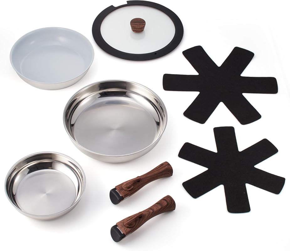 Ergo Chef Pro Series 8pc Smart Pan Set with Removable Handles, Space-S