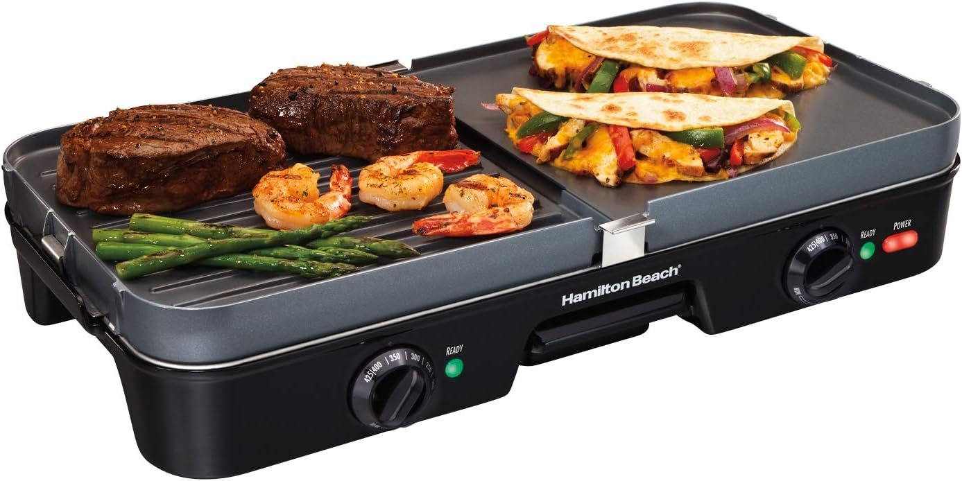 Hamilton Beach 38546 3-in-1 Electric Indoor Grill & Griddle, 8-Serving