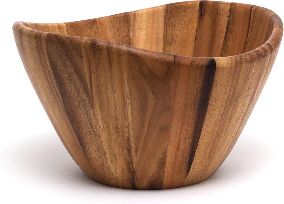 Lipper International Large Wavy Acacia Wood Serving Bowl for Salad and