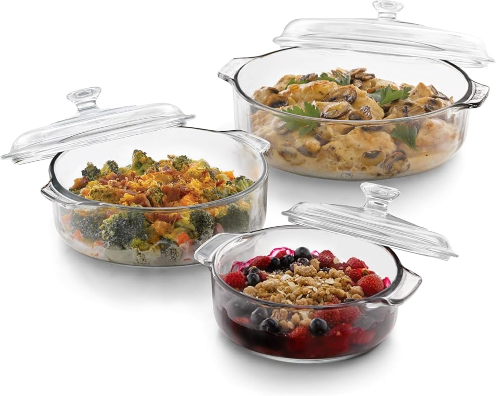 Libbey Baker's Basics 3-Piece Glass Casserole Dishes with Covers, Stac
