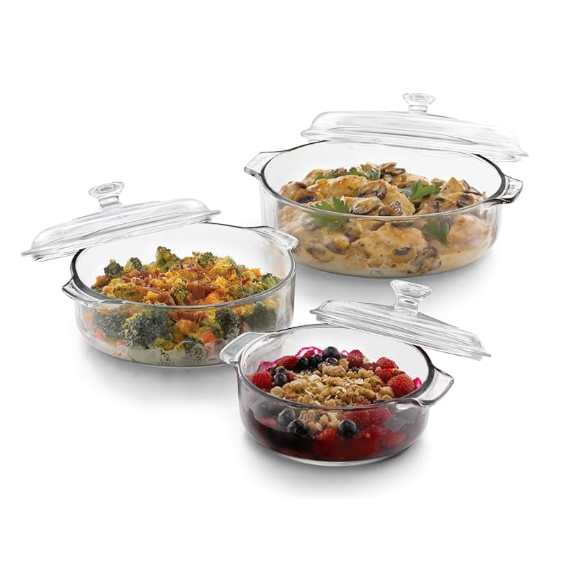 Libbey Baker's Basics 3-Piece Glass Casserole Dishes with Covers, Stac