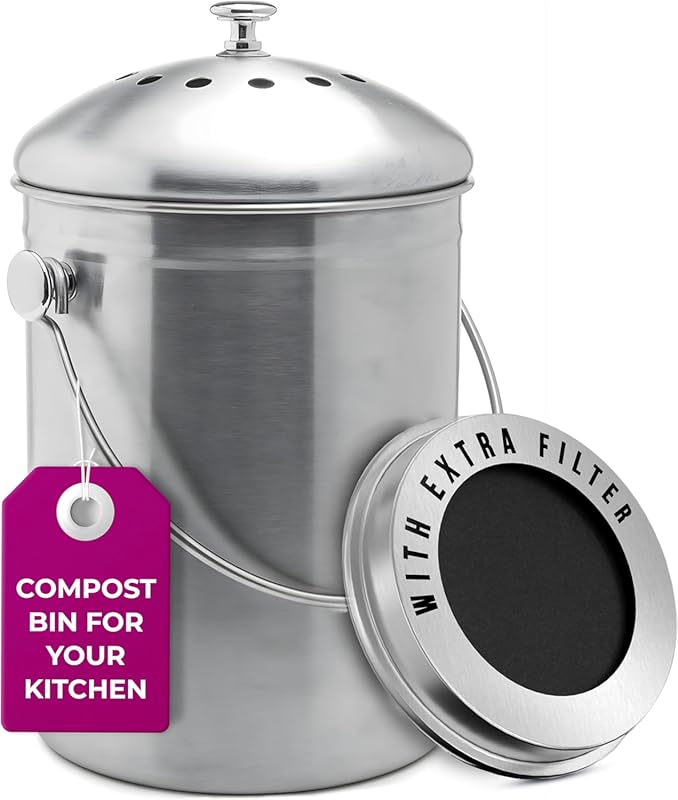 EPICA 1.3 Gallon Stainless Steel Countertop Compost Bin with Carbon Fi