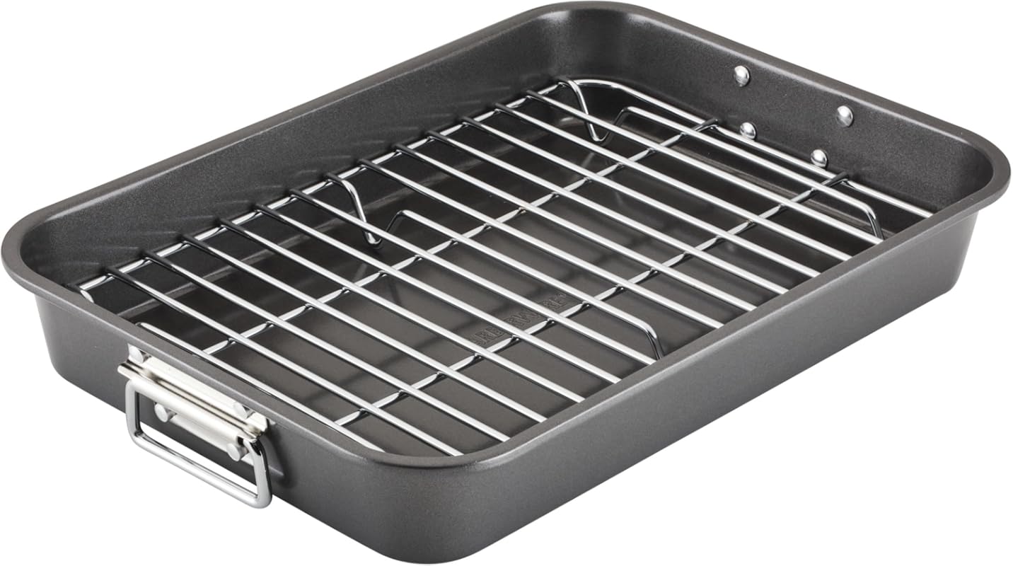 Farberware Bakeware Nonstick Steel Roaster with Flat Rack, 11x15 Inch,