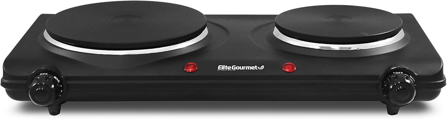 Elite Gourmet EDB-302BF 1500W Countertop Double Cast Iron Burner Elect