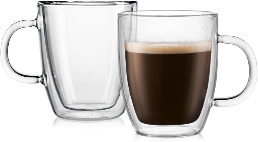 Bodum Bistro Double Wall Insulated Mugs, Set of 2, 10 oz Clear Borosil