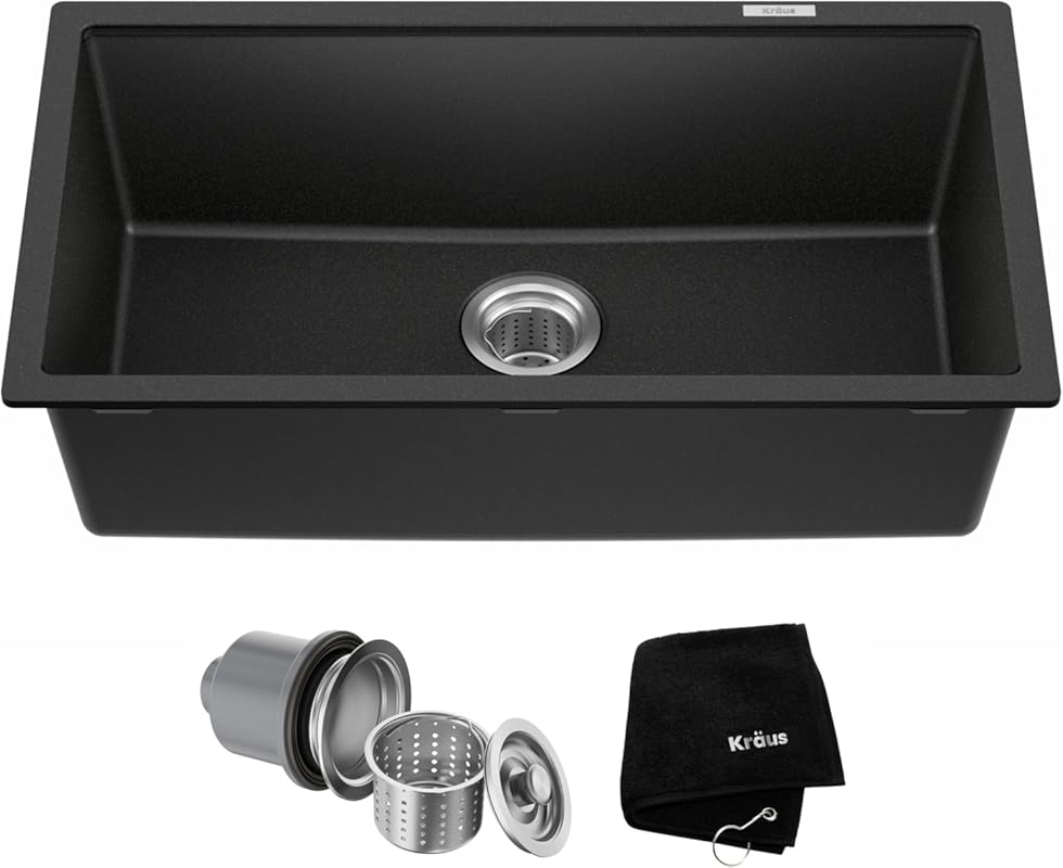 KRAUS Quarza 31-inch Black Onyx Granite Undermount Single Bowl Kitchen
