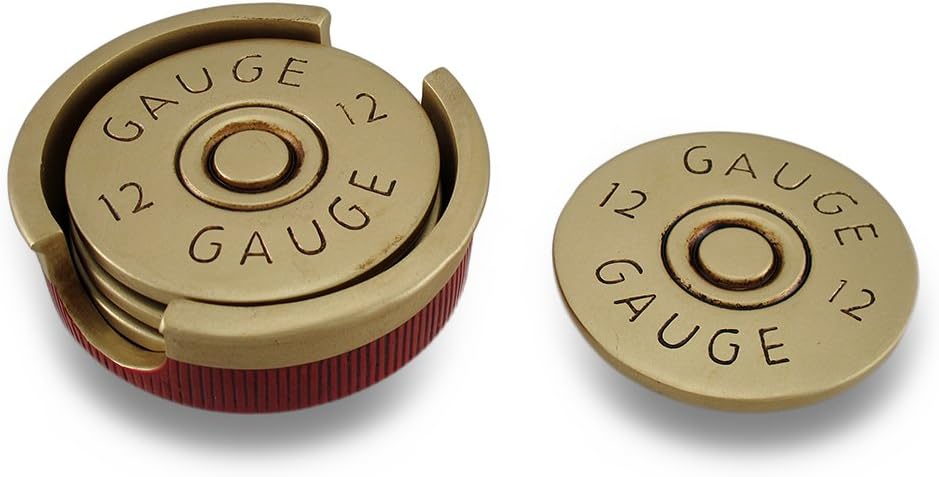 HomeWetBar Red/Gold Shotgun Shell Coaster Set