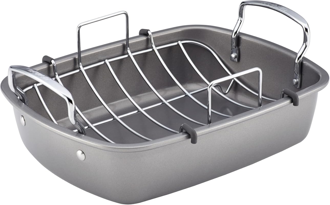 Circulon Nonstick Roasting Pan with Rack, 17x13 Inch, Durable Gray Ove