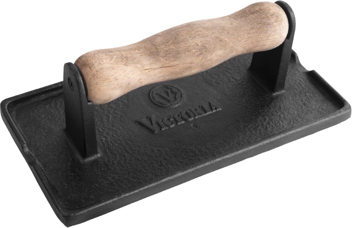 Victoria Cast Iron Panini, Burger, Bacon & Grill Press, Seasoned with