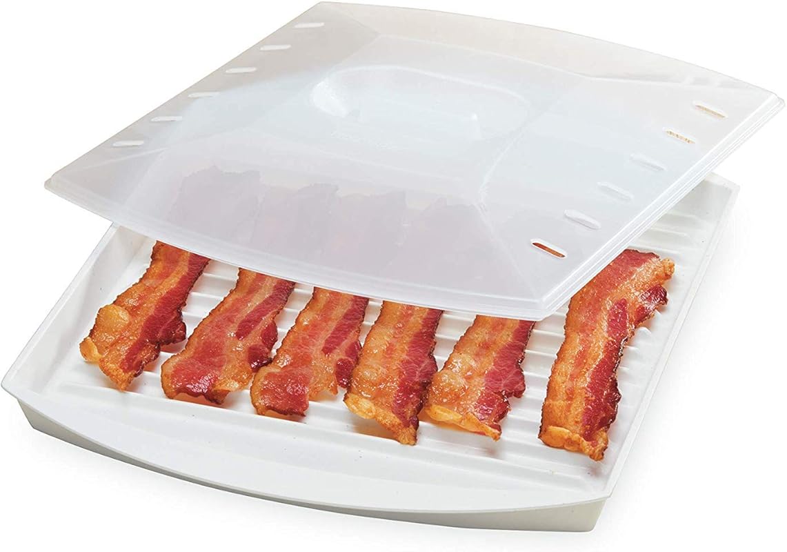 Progressive Prep Solutions Large Microwave Bacon Grill with Cover, Whi
