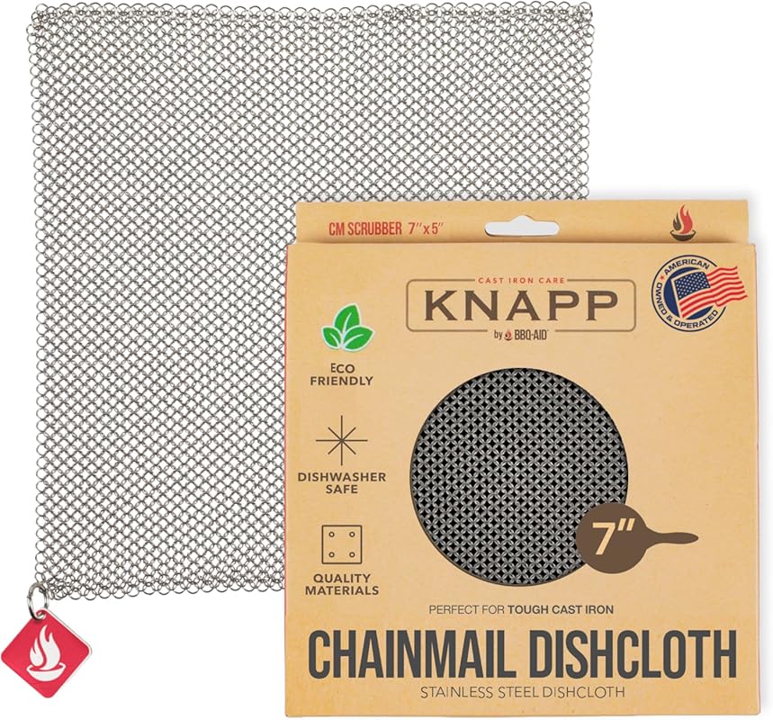 Knapp Made 7”x5” Chainmail Dishcloth, All-Purpose Kitchen Scrubber & P
