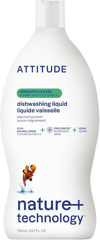ATTITUDE EWG Verified Plant-Based & Vegan Dish Soap, Naturally Derived