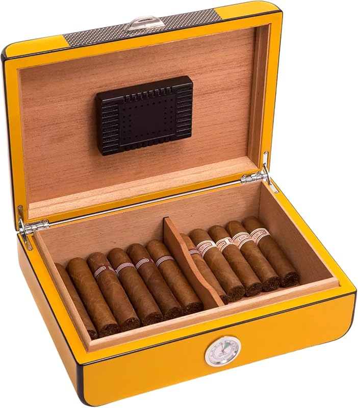 Bey-Berk Yellow Lacquered Cigar Humidor: Spanish Cedar Box, 25-Cigar C