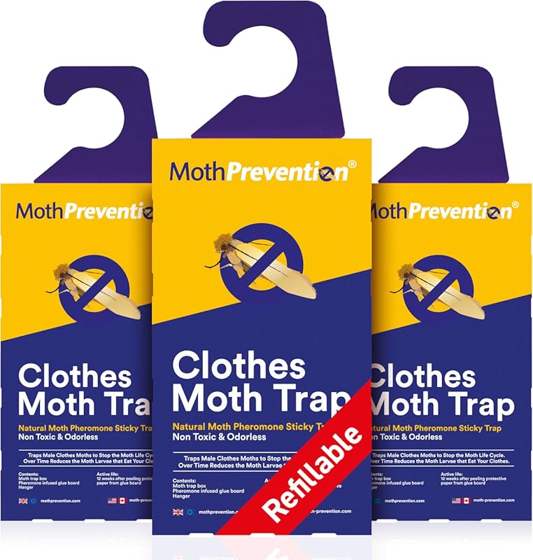 Powerful Refillable Clothes Moth Traps (3-Pack) with Pheromones